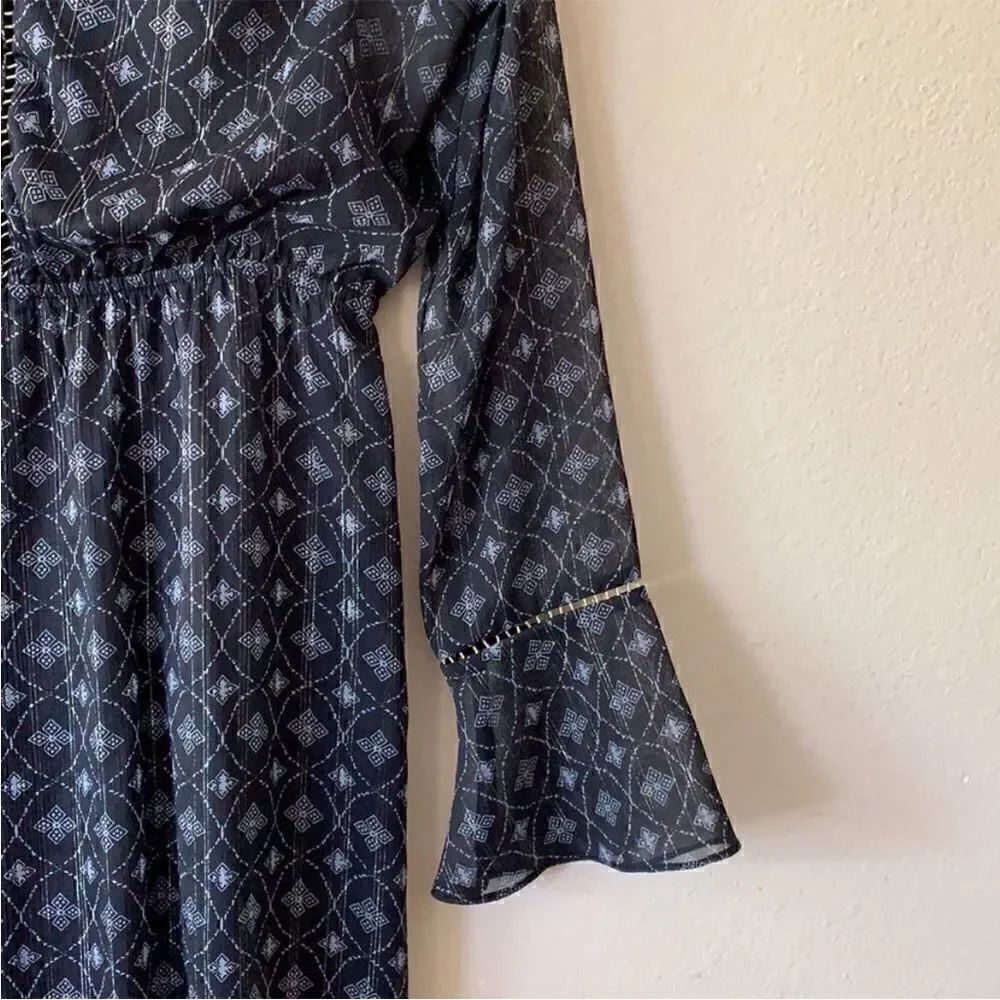 AQUA Button Down Pattern Long Sleeve Dress - Picture 5 of 12